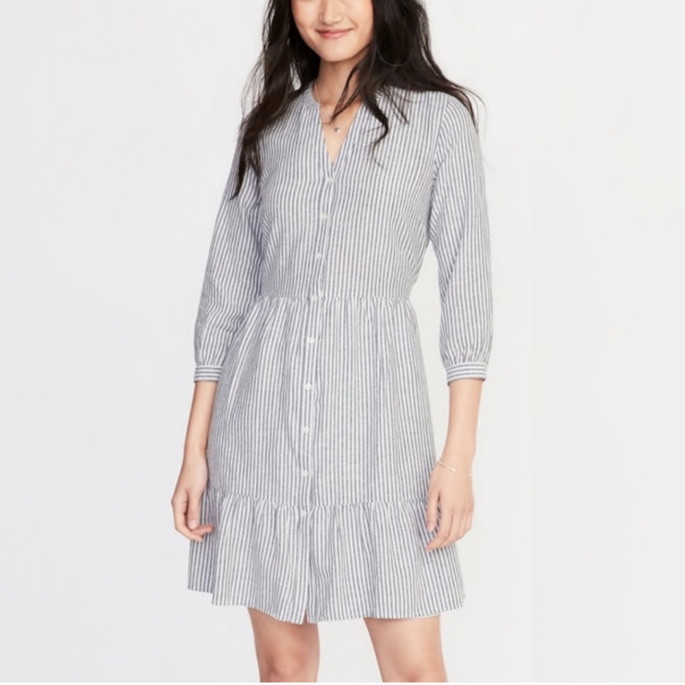 Old Navy White and Gray Striped Dress (M) NWOT